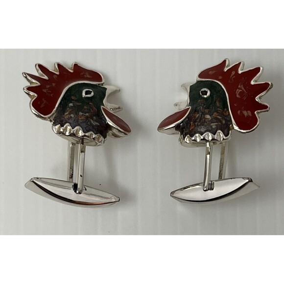 Rooster Cufflinks 925 STERLING SILVER Fratelli Peruzzi Handcrafted in Italy - Picture 2 of 16